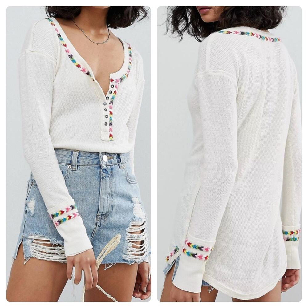 Free People Rainbow Thermal Top in Ivory